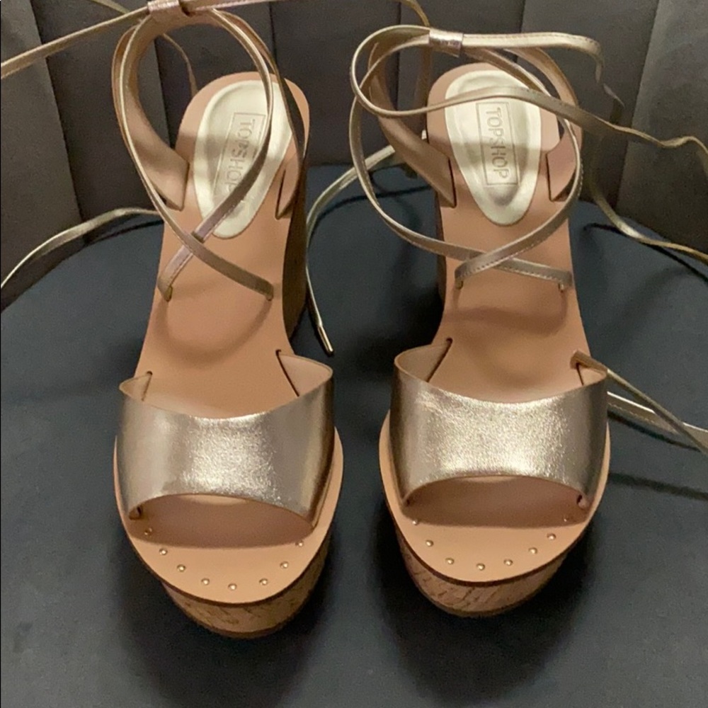 Never worn TopShop silver/gold lace up wedges.